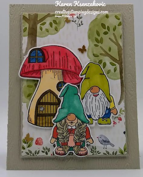 Stampin’ Up! Kindest Gnomes New Home | Creative Stamping Designs Stampin Up Kindest Gnomes, Friendly Gnomes, Kindest Gnomes, New Home Cards, Paper Crafts Card, Homemade Christmas Cards, Summer Cards, Gnomes Crafts, Kids Birthday Cards