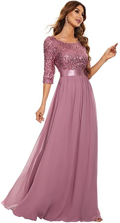 Amazon.com: Ever-Pretty Women's Round Neck Sequin Glitter Long Summer Wedding Party Dress for Women Orchid US6 : Clothing, Shoes & Jewelry Long Party Gowns, Bridesmaid Dresses With Sleeves, Bridesmaid Dresses Long Chiffon, Dress Sleeve Length, Chiffon Dress Long, New Years Eve Dresses, Eve Dresses, Sequin Evening Dresses, Ever Pretty