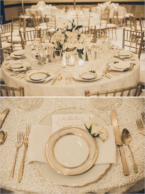 gold and white table decor @weddingchicks Gold And White Table Decor, White Table Decor, Wedding Table Toppers, Vintage Wedding Reception, Wedding Glam, Vintage Centerpieces, Gold Wedding Theme, Wedding Reception Centerpieces, Reception Centerpieces