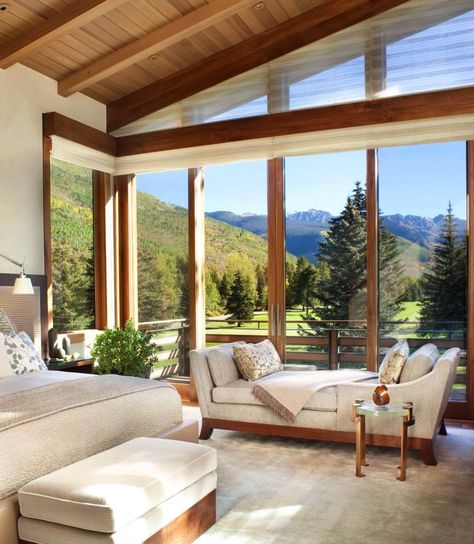 some day we could convert front windows into big doors like these! Colorado Mountain Homes, Design Ložnic, Luxe Bedroom, Modern Mountain Home, Modern Rustic Homes, Rustic Contemporary, Luxe Interiors, Mountain Homes, Dreamy Bedrooms