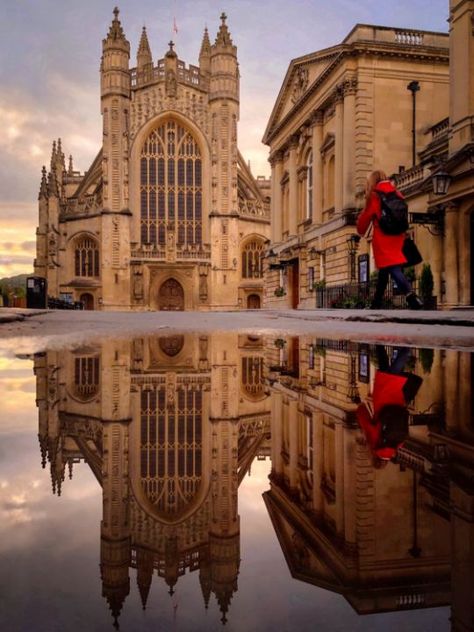 Reflection of Bath Abbey - Rowena Ko Bath Abbey, Roman Baths, Shades Of Orange, Historic Buildings, Stunning View, Beautiful Moments, Orange And Purple, Somerset, Kos