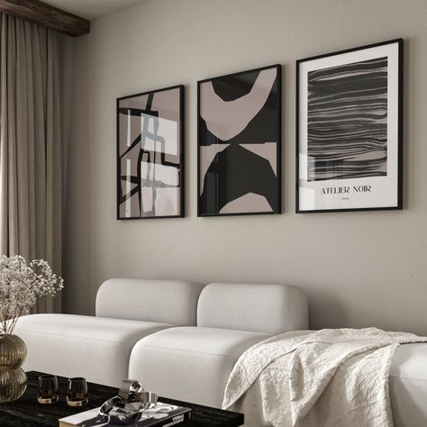 Atelier Noir Trio - Taupe – AureousHome Monochrome Living Room, Minimalist Art Deco, Different Personality, Monochrome Bedroom, Interior Deisgn, Monochrome Wall Art, Open Plan Living Room, Bedroom Items, Brown Wall Art