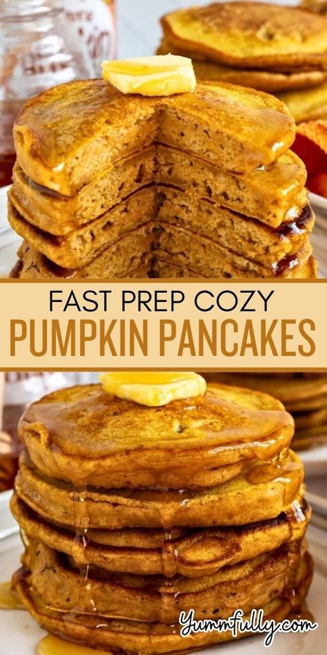 Transform your everyday pancakes into comforting pumpkin pancakes perfect for chilly fall and winter mornings. Pumpkin spice and puree add an irresistible touch of warmth that the whole family will enjoy, not to mention it makes pancakes healthier! These simple-prep pancakes at a hit at holiday breakfasts as well! First Watch Pumpkin Pancakes, Fluffy Pumpkin Pancakes, Pumpkin Pancakes Easy, Pumpkin Pancake, Weight Watchers Pumpkin, Cream Pancakes, Work Recipes, Pumpkin Pancake Recipe, Pancake Calories