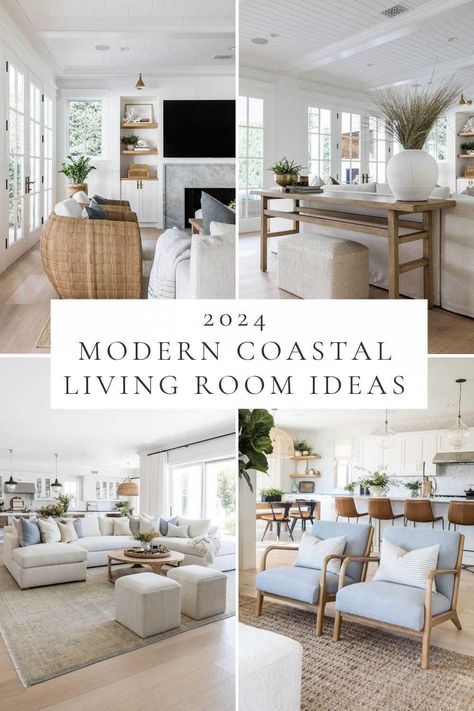 Beautiful modern coastal living room ideas for 2024, with designer inspiration, decorating ideas, organic modern living room ideas, California casual design, beach house style, coastal modern decor, family rooms, TV room ideas, and more Modern Coastal Living Room Ideas, Coastal Modern Living Room, Modern Coastal Interior, Modern Decorating Ideas, Coastal Decorating Ideas, Modern Coastal Interior Design, Modern Coastal Living Room, Coastal Interior Design, Modern Decorating