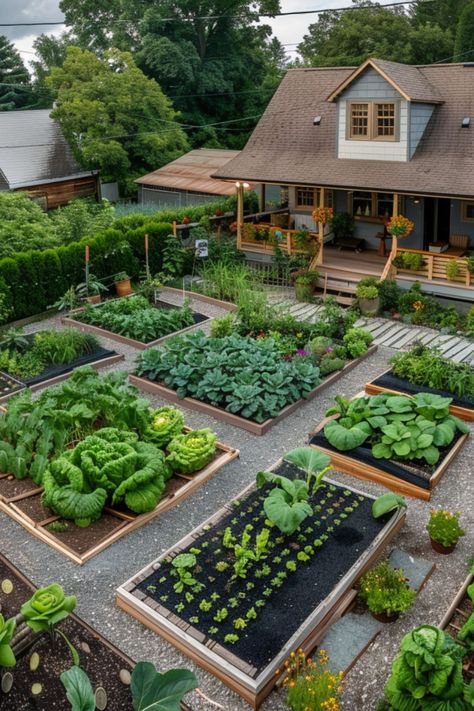 Seasonal Vegetable Layouts are a delicious and nutritious choice for any garden! 🌿🥕 Made with a variety of fresh, seasonal veggies and thoughtful planning, these layouts are a delightful blend of productivity and beauty. Quick to implement and bursting with garden-fresh goodness, Seasonal Vegetable Layouts are perfect for a refreshing gardening project or special feature. 😋🌼 #SeasonalVegetableLayouts #HealthyGardening #FreshProduce #GardenPlanning Large Veggie Garden, Country Veggie Garden, Vegetable Garden Landscape Design, Beautiful Raised Garden Beds Landscapes, Large Food Garden, Hanging Veggie Garden, Gravel Vegetable Garden, Permaculture Garden Plan, Orchard And Vegetable Garden