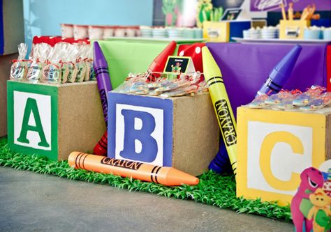 Letter Themed Birthday Party, Abc Birthday Theme, Barney And Friends Birthday Party Ideas, Alphabet Party Ideas, Abc 123 Birthday Party Ideas, Abc Theme Birthday Party, Barney Party Ideas, Alphabet Themed Birthday Party, Abc Party Ideas