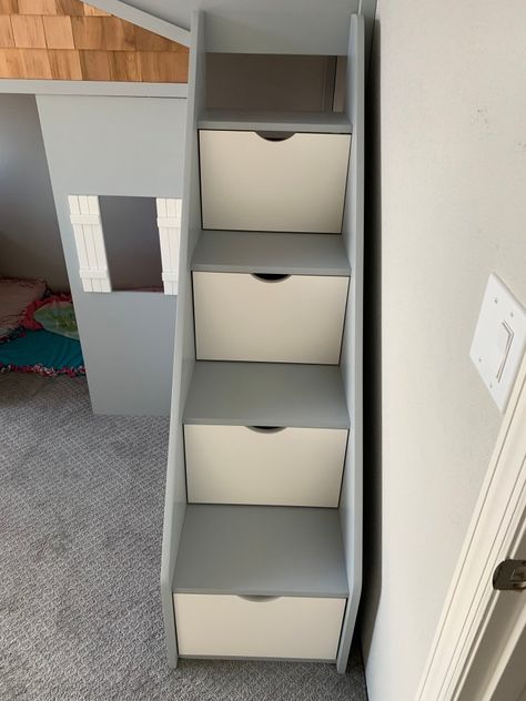 I Built a Bed That Is Also a Playhouse and a Slide and a Dresser and a Bookshelf Built In Bunk Beds Diy, Bunk Bed Slide, Playhouse Slide, Kids Bed With Slide, Bed Playhouse, Bunk Bed Decor, Dresser Bookcase, Diy Toddler Bed, Space Kids Room