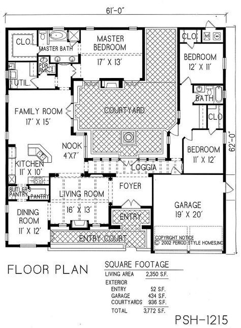 Interior Courtyard House Plans, Courtyard Layout, Spanish Style Homes Plans, Spanish House Plans, Mission Revival, Patio House, Central Courtyard, Hacienda Style Homes, Mexican Hacienda