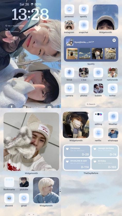 Samsung Wallpaper Layout Ideas, Kpop Phone Setup, Skz Phone Theme Ideas, Cute Aesthetic Home Screen Layout, Phone Theme Layout Ideas, K Pop Phone Theme, Phone Screen Themes, Straykids Homescreen Layout, Aesthetic Kpop Phone Layout