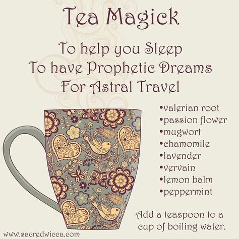 Tea Magick: To help you sleep, to have prophetic dreams, for astral travel. Tea Magick, Tea Blends Recipes, Kitchen Witch Recipes, Magia Das Ervas, Herbal Teas Recipes, Under Your Spell, Hedge Witch, Valerian Root, Herbal Magic