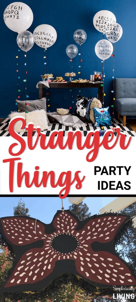 Stranger Things Party Ideas - Throw the most epic upside down party your small town has ever seen. Strangers Things Halloween Decorations, Stranger Things Birthday Party Ideas Diy, Stranger Things Games For Party, Strangers Things Party, Stranger Things Decoration Ideas, Stranger Things Party Snacks, Stranger Things Decoration Party, Stranger Things Photo Booth, Preppy Stranger Things