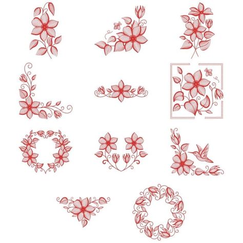 Redwork Rippled Flowers | OregonPatchWorks History Page, Embroidery Library, Custom Embroidery, Embroidery Thread, Machine Embroidery Designs, Contact Us, Machine Embroidery, Embroidery Designs, Free Design