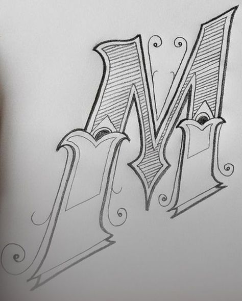 Letter M Design Art, M Graffiti Letter, M Letter Drawing, M Drawing Letter, Letter M Drawing, Letter Drawings, Fancy Letter M, Cute Drawings For Him, Pencil Art Love