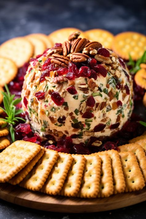 Cranberry Cheese Ball Recipes Easy, Christmas Ornament Cheese Ball, Pepper Cheese Ball, Pecan Cheeseball, Cranberry Pecan Cheese Ball, Pecan Cheese Ball, Christmas Platters, Cranberry Appetizer, Turkey Cheese Ball