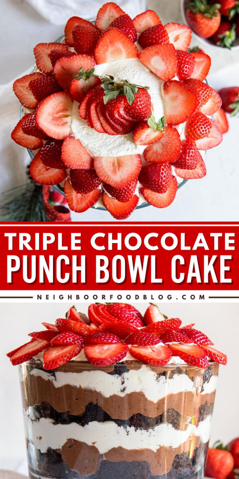 Here's a homemade treat for Mother's Day! This Triple Chocolate Punch Bowl Cake combines double chocolate cake, chocolate pudding, and homemade whipped cream for an impressive dessert. Pin this Mother's Day dessert recipe! Mother’s Day Trifles, Best Mother’s Day Dessert, Mothers Day Recipes Desserts, Punch Bowl Cake Recipe Easy, Easy Dessert For Mother’s Day, Dessert Recipes For Mother’s Day, Mother’s Day Desserts, Mothers Day Dessert, Chocolate Punch