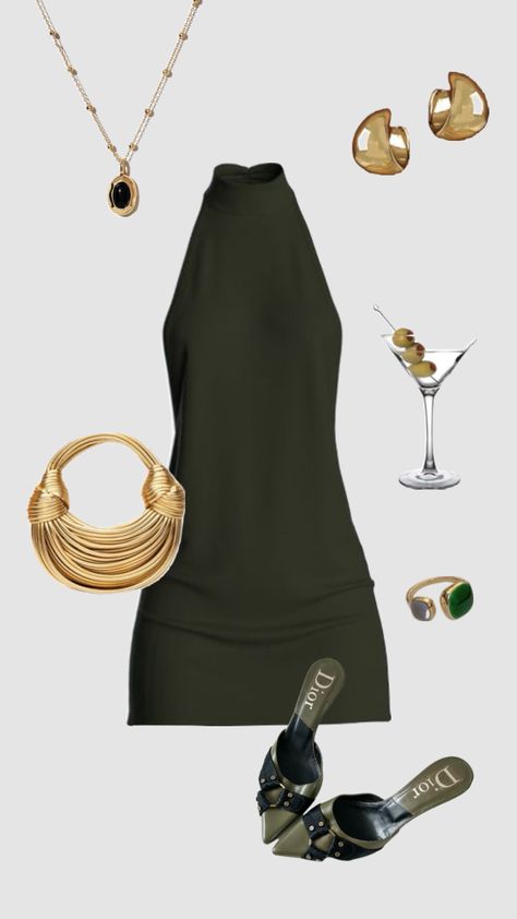 Taco Night Outfit Ideas, Going Out For Dinner Outfit Classy, Night Out Outfit Miami, Heavy Accessories Outfit, Chic Green Outfit, Baddie Dinner Outfits Classy, Black Dress Dinner Outfit Classy, Nyc Night Outfit Summer, Speakeasy Outfit Women Modern