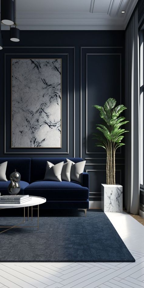 Tattoo Modern, Dark Blue Living Room, Navy Living Rooms, Luxury Sofa Design, Casa Country, Modern Sofa Designs, Casa Vintage, Living Room Sofa Design, Living Room Trends