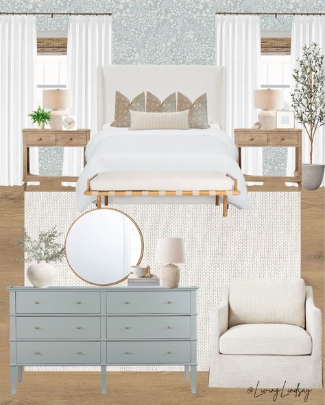 Shop A-Street Prints Siv Light Blue … and other curated products on LTK, the easiest way to shop everything from your favorite creators. Serene Coastal Bedroom, Light And Airy Master Bedrooms Decor, Primary Bedroom Headboards, Hampton Master Room, Cape House Bedroom Ideas, Coastal Classic Bedroom, Light Blue Bedroom Furniture, Charleston Inspired Bedroom, Transitional Blue Bedroom