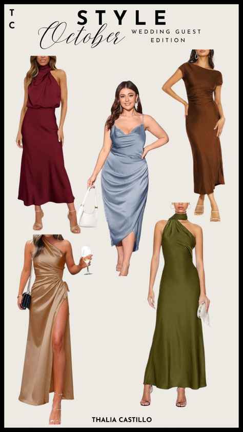 "🍂 Embrace October Elegance! 🍁✨ Behold the Wedding Guest Edition, featuring gorgeous dresses and autumnal color hues that capture the spirit of October love. Which one's your favorite? 💃💐 #OctoberWedding #FallFashion #WeddingGuestStyle" Follow my shop @THALIACASTILLO on the @shop.LTK app to shop this post and get my exclusive app-only content! #liketkit #LTKwedding #LTKstyletip #LTKSeasonal @shop.ltk https://liketk.it/4kl0h Dark Tone Wedding, Fall Wedding Guest Dress October, Wedding Guest Dress Autumn, October Wedding Guest Outfits, October Wedding Dresses, October Love, 24 Birthday, Wedding Color Pallet, 00s Fashion