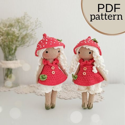 Mushroom Doll Crochet, Mushroom Doll Pattern, Mushroom Doll, Easy Amigurumi, Popular Patterns, Dancing Dolls, Crochet Mushroom, Baby Doll Pattern, Crochet Mermaid