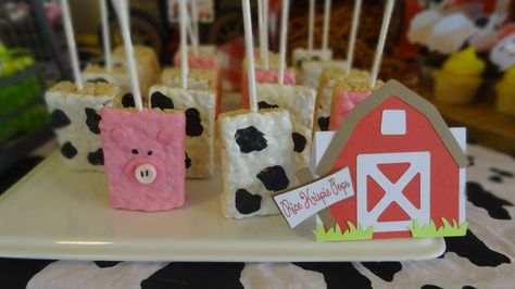 Animal Rice Krispie treats at a farm themed baby shower party! See more party ideas at CatchMyParty.com! Farm Animal Rice Krispie Treats, Farm Treats Birthday Parties, Animal Rice Krispie Treats, Agriculture Crafts, Farm Treats, Farm Baby Shower Theme, Piggy Party, Chanel Baby Shower, Jordan Baby Shower