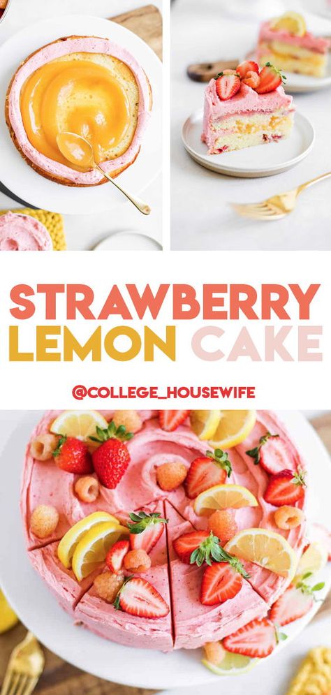 Strawberry Lemon Curd Cake, Strawberry Orange Cake, Strawberry Lemon Birthday Cake, Strawberry Cake With Lemon Frosting, Spring Cake Flavors, Spring Cake Recipes, Lemon Layer Cake Recipe, Lemon Cake With Lemon Curd, Strawberry Lemon Cake