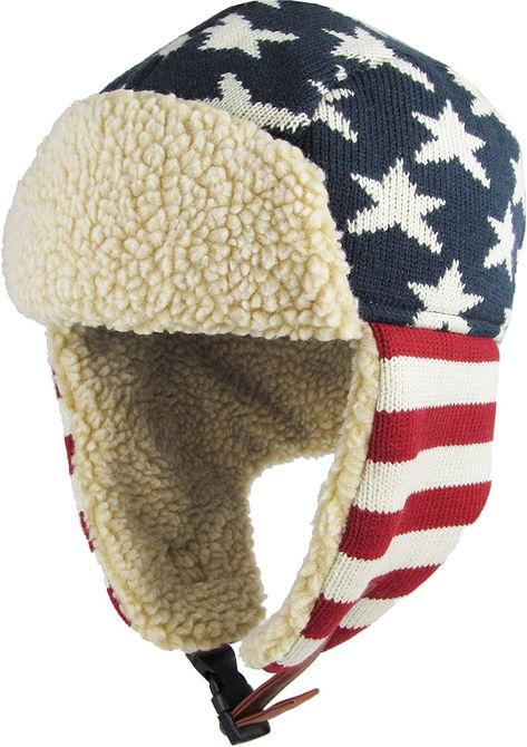 KBW-617 NAV-RED Stars and Stripes America Flag Aviator Trapper hat Trooper Ear Flaps Ushanka Eskimo Bomber Russian Warm Winter Cold (One Size, Flag Original) at Amazon Women’s Clothing store Trapper Hat Pattern, Woolen Cap, Faux Fur Material, Trapper Hat, Wool Caps, Trapper Hats, Winter Cap, Winter Cold, America Flag