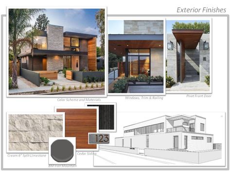 HH Exterior Mood Board Materials Board Architecture, Board Architecture, Exterior Finishes, Lake Houses Exterior, Architecture Presentation Board, House Design Exterior, Modern Mountain Home, Interior Design Presentation, Architecture Model House