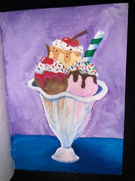 Ice Cream Sundae Painting, Ice Cream Painting, Diy Canvas Art Easy, Dessert Ice Cream, Ice Cream Art, Painting Flowers Tutorial, Food Artwork, Wayne Thiebaud, Painting Canvases