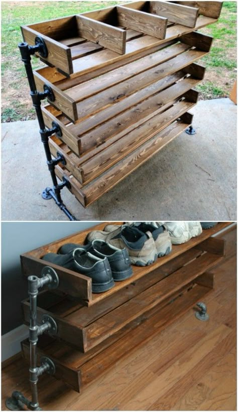 20 Outrageously Simple DIY Shoe Racks And Organizers You’ll Want To Make Today - DIY & Crafts Homemade Shoe Rack, Diy Shoe Racks, Diy Shoe Rack Ideas, Homemade Shoes, Simple Bookshelf, Diy Shoe Storage, Shoe Cubby, Wood Shoe Rack, Diy Shoe Rack