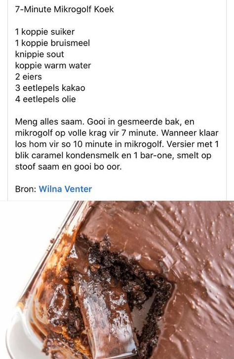 Sjokolade Koek, Microwave Cakes, Microwave Chocolate Cakes, Easy Microwave Recipes, Easy Tart Recipes, Microwave Cake, Warm Desserts, Tea Cakes Recipes, Cake Recipes Easy Homemade