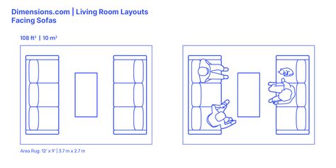 Sofas Opposite Each Other, Sofa Living Room Layout, Couch Dimensions, Interior Design Sketchbook, Sofa Layout, Modern Family Rooms, Sofa Dimension, Living Room Layout, U Shaped Sofa