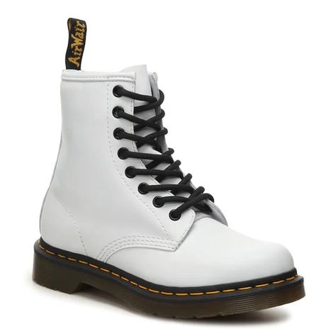 Dr. Marten’s 1460 Boot in White (with ribbon laces) White Dr Martens, White Doc Martens, Doc Marten Boot, Dr Martens White, Shoes Dr Martens, Doc Martens Boots, Rugged Boots, Patent Leather Boots, Trendy Boots