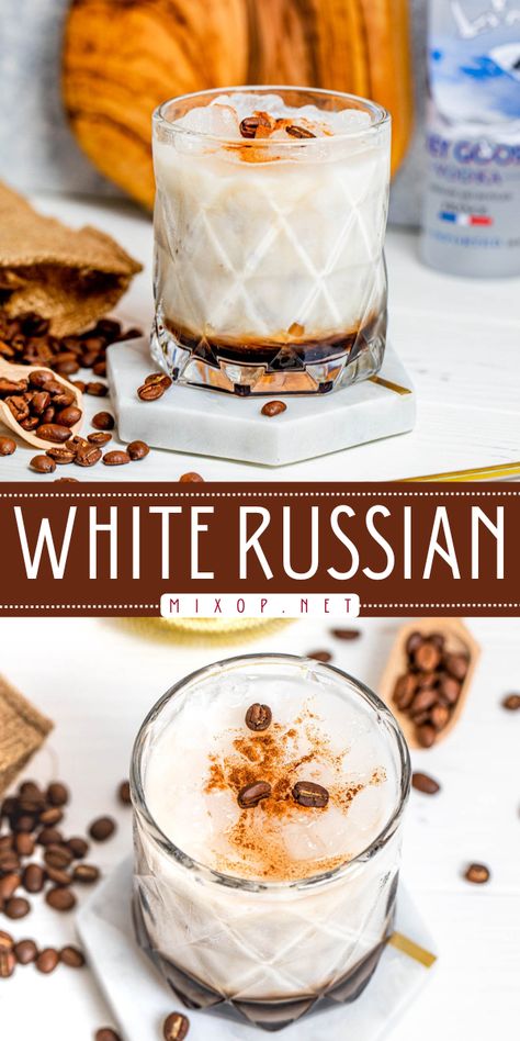 3 ingredients are all you need in this easy Christmas cocktail! It's also a perfect alcoholic drink for New Year's Eve. With a combo of vodka, kahlua, and heavy cream, this White Russian cocktail is a creamy and delicious holiday drink recipe! Holiday White Russian Recipe, Christmas Kahlua Drinks, White Russian Christmas Drink, White Russian Cocktail Recipes, White Russian Recipe Kahlua, Rum Cream Drinks, White Cosmopolitan Recipe, Christmas Mixed Drinks, Boozy Christmas Drinks