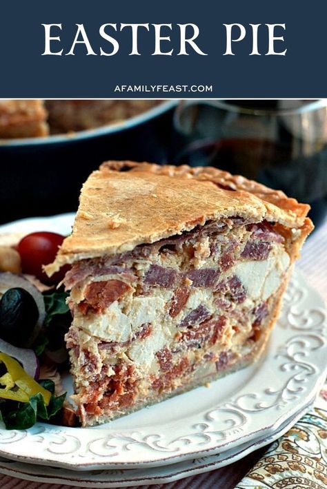 Easter Pie - A Family Feast® Italian Easter Recipes, Italian Easter Pie, Feast Recipes, Easter Pie, Pizza Rustica, Italian Meals, Italian Easter, Italian Meats, Edible Creations