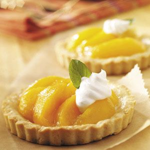 Peach Tartlets Recipe -Tarts are special treats that show off summer fruits so sweetly. The pastry is rich, tender and crunchy, almost like a cookie. I use it for every type of tart I can think of. —Leanne Wheless, Borger, Texas Fruit Tart Recipes, Peach Tartlets, Fruit Tart Glaze, Tart Mini, Petite Fours, Princess Food, Peach Pie Recipes, Tartlets Recipe, Peach Tart