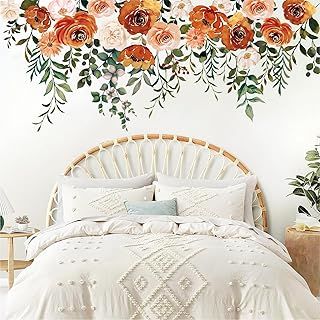 FALL wallpaper Flower Themed Bedroom, Fall Flower Wall, Wildflower Bedroom, Floral Headboard, Mural Stickers, Bedroom Mural, Wall Decals Living Room, Party Bedroom, Boho Watercolor