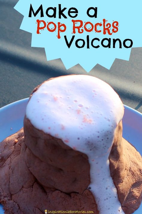 Edible Volcano Project For Kids, Valcano Project Easy, Pop Rocks Experiment, Homemade Volcano, Rock Experiments, Volcano Science Projects, Baking Soda Experiments, Volcano Projects, Volcano Experiment