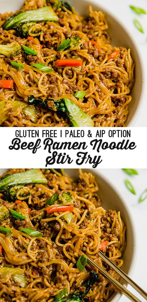 Aip Ground Beef, Ground Beef Ramen, Ramen Noodle Stir Fry, Gluten Free Ramen, Beef Ramen, Gf Dinner, Noodle Stir Fry, Healthy Ground Beef, Ground Beef Recipes Healthy