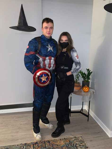 Captain America Couple Costume, Winter Soldier Bucky Costume, Xmen Couples Costume, Avenger Couple Costume, Captain America And Bucky Costume, Captain America And Peggy Costume, Bucky Halloween Costume, Halloween Costumes Couples Marvel, Bucky Barnes Halloween Costume