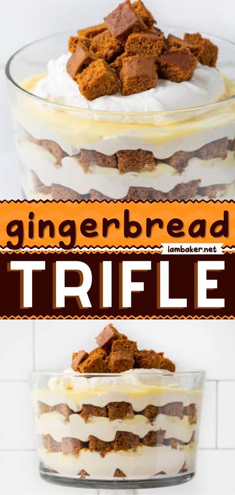 Gingerbread Trifle Desserts, Spiced Cake Trifle, Gingerbread Triffle Desserts, Ginger Bread Trifle, Candy Bar Trifle, Gingerbread Eggnog Trifle, Pumpkin Gingerbread Trifle, Gingerbread Trifle Christmas, Spice Cake Trifle Recipes