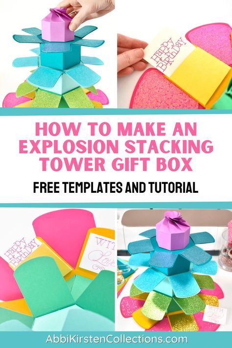 Gift Box Tutorial, Exploding Gift Box, Small Flower Design, Diy Holiday Party, Gift Towers, Rainy Day Crafts, Box Tutorial, Cricut Expression, Rainbow Paper