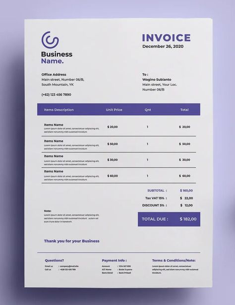 Business Invoice Template PSD, AI, EPS Invoice Layout, Invoice Format, Invoice Design Template, Word Template Design, Invoice Template Word, Business Invoice, Invoice Design, Youtube Banner Template, Budget Design