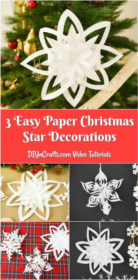 3D Snowflakes & Stars are perfect paper Christmas decorations to hang on the tree this year!  So easy to make and each one is unique giving your tree a great new look. #paperstar #papersnowflake #paperornament #diyornament #diysnowflake #diystar #christmasornaments Easy 3d Snowflakes, 3d Paper Snowflakes, Diy Christmas Snowflakes, Paper Snowflakes Diy, 3d Snowflakes, Paper Christmas Decorations, Paper Snowflake, Christmas Star Decorations, Snow Flakes Diy