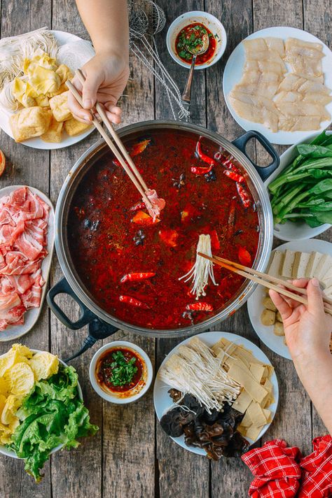 Hot pot is a great meal to make, especially during the colder months. Find out how to assemble a spicy soup base and an authentic Chinese hot pot at home. @thewoksoflife1 Hot Pot At Home, Chinese Fondue, Chinese Hot Pot, Hot Pot Recipe, Wok Of Life, Soup Base, Mapo Tofu, Spicy Soup, Asian Cooking