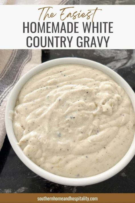 This simple white gravy recipe is ready in minutes with three main ingredients already in your kitchen. The ultimate side for good down-home comfort food! Simple White Gravy Recipe, Country Style Gravy Recipe, Southern White Gravy Recipe, Southern White Gravy, Southern Gravy Recipe, White Gravy Recipe Easy, White Country Gravy, Homemade White Gravy, Country Gravy Recipe