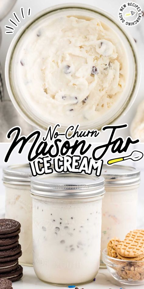 Mason Jar Ice Cream 4 Ingredient Ice Cream, Ice Cream In A Jar, Mason Jar Ice Cream, Jar Ice Cream, Fun Dessert, Ice Cream Ingredients, Diy Ice Cream, No Churn Ice Cream, Ice Cream Treats