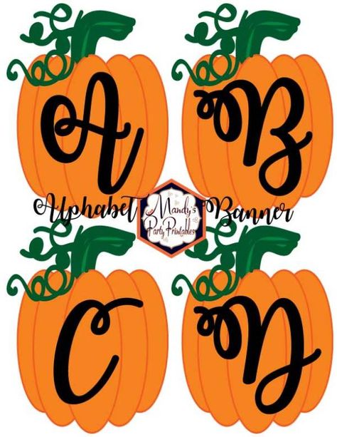 Free Printable Pumpkin Alphabet Banner Template via Mandy's Party Printables Pumpkin Letters Printable, Printable Halloween Banner, Printable Pumpkins, Pumpkin Alphabet, Printable Lables, Alphabet Banner, Printable Birthday Banner, Birthday Banner Template, Halloween Bulletin Boards