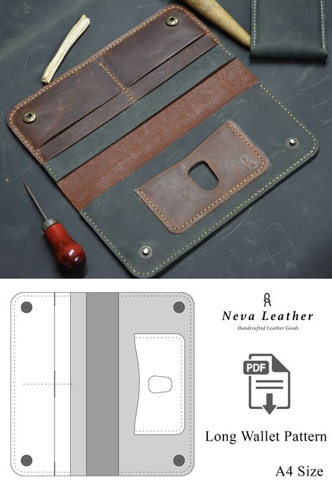 PDF long wallet leather / leather pattern / Template wallet / Long Wallet PDF / pattern bifold / man wallet template / pattern pdf wallet / mini wallet Free Leather Wallet Pattern, Long Wallet Pattern Pdf Free, Diy Leather Wallet Pattern, Wallet Pattern Free, Leather Patterns Templates, Long Wallet Pattern, Wallet Template, Diy Leather Wallet, Diy Jewelry To Sell