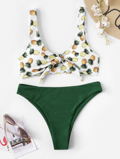 Random Pineapple Print Mix and Match Bikini -SHEIN(SHEINSIDE) Hot Swimwear, Pineapple Print, Womens Clothes, Printed Ties, Mixing Prints, Looks Style, Swimwear Fashion, Mix N Match, Women Swimsuits